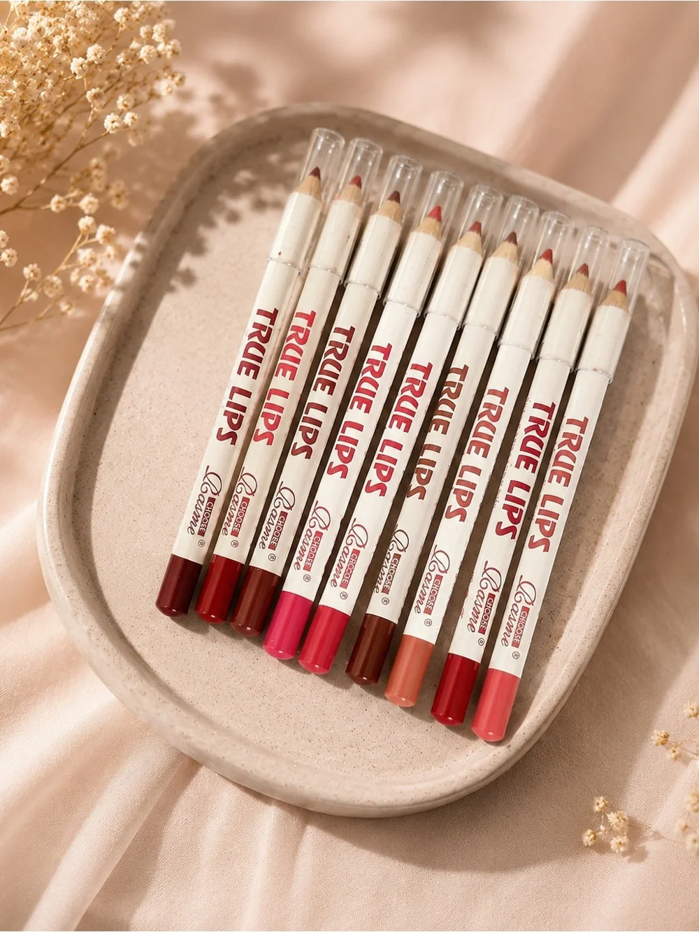 Multi-Shade Lip Liner Set — Assorted Reds, Pinks, Coral, Brown